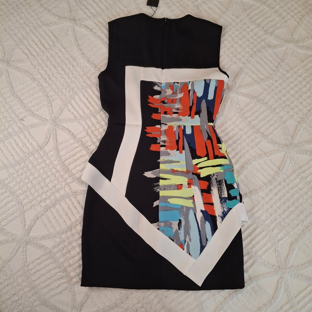 BCBG MAX AZRIA Womens 4 Alessandra Dress Black Abstract Colorblock Sheath NWT - Picture 6 of 10